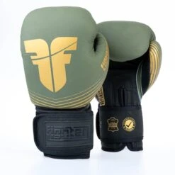 Fighter Boxing Gloves SPLIT Stripes - Khaki/gold -Fighters Europe Shop FBG 001 SKH09