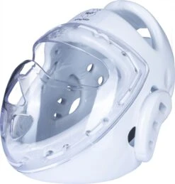 Hayashi Headguard WKF With Mask - White -Fighters Europe Shop hayashi head guard with mask white right c 246